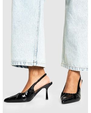Boohoo Wide Fit Patent Ruched Court Shoe Heels - White