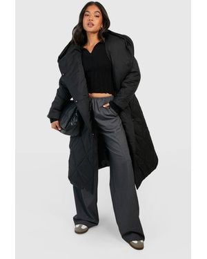 Boohoo Petite Diamond Quilt Maxi Hooded Oversized Puffer - Black