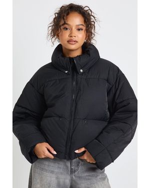 Boohoo Neck Detail Puffer Jacket - Black
