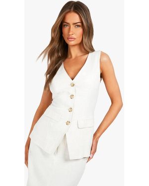 Boohoo Linen Look Longline Waistcoat - White