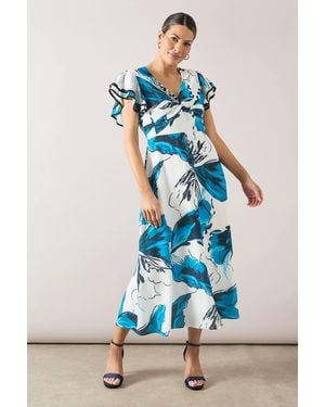 Wallis Floral Ruffle Twist Midaxi Dress - Blue