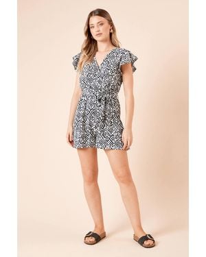 Dorothy Perkins Mono Frill Sleeve Belted Jersey Romper - Blue