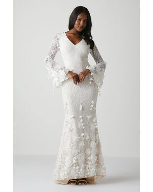 Coast Premium Orchid Long Sleeve Lace Wedding Dress - White