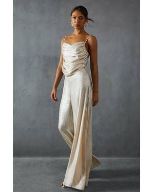 MissPap Lame Draped Bust Top & Wide Leg Trouser Co-Ord - Gray