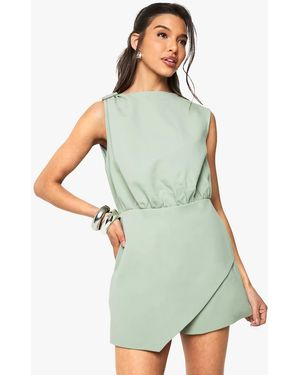 Boohoo Tailored Wrap Front Romper - Green