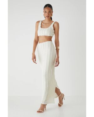 MissPap Textured Square Neck Top & Maxi Skirt Co-Ord - Natural