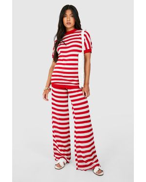 Boohoo Maternity Stripe Crochet Beachwear Set - Red