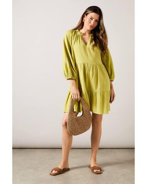 Wallis Textured Tiered Smock Dress - Yellow
