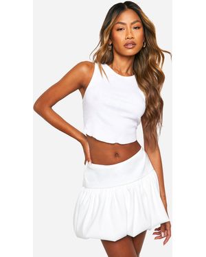 Boohoo Minifalda De Bengalina Con Pompones - Blanco
