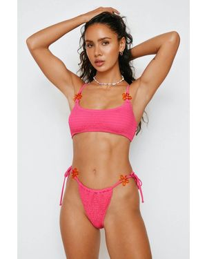 Nasty Gal Flower Trim Shirred Cropped Bikini