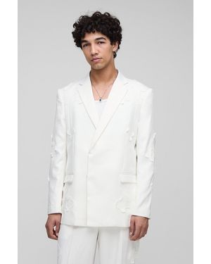 BoohooMAN Relaxed Fit Cross Applique Suit Blazer - Weiß