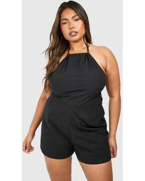 Boohoo Plus Cotton Halterneck Playsuit - Black