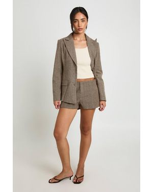 Boohoo Premium Herringbone Tailored Shorts - Brown