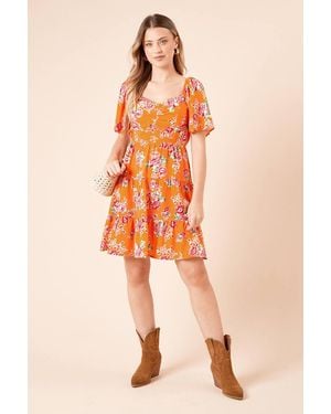 Dorothy Perkins Floral Angel Sleeve Tiered Mini Dress - Orange