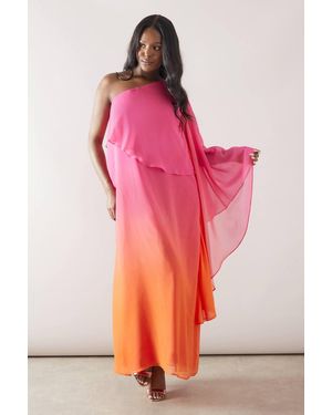 Wallis Ombre One Shoulder Maxi Dress - Pink
