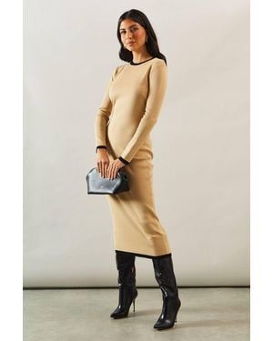 Wallis Plain Tipped Knitted Midi Dress - Natural
