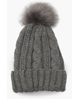 Boohoo Cable Knit Faux Pom Beanie - Gray