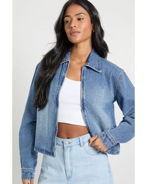 Boohoo Tall Collared Denim Jacket - Blue