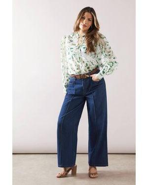 Wallis Floral Lace Trim Blouse - Blue