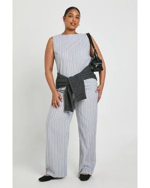 Boohoo Plus Stripe Sleeveless Top And Wide Leg Trouser Co-Ord - Gray