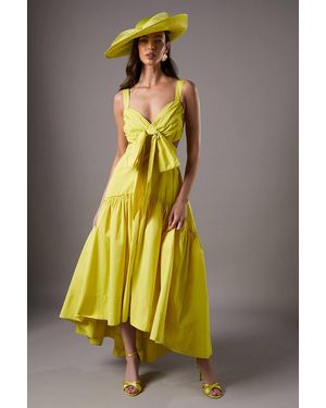 Coast Lisa Tan Volume Bow Detail Taffeta Midi Dress - Yellow
