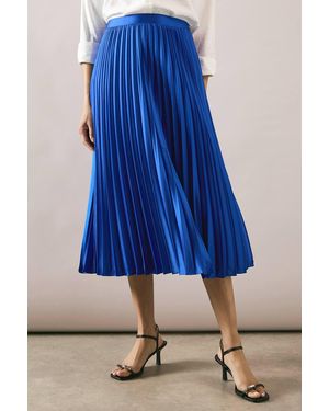 Wallis Satin Pleated Skirt - Blue
