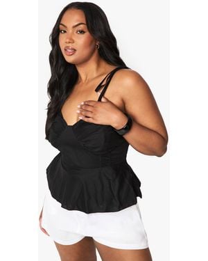 Boohoo Plus Bust Detail Tie Strap Top - Black