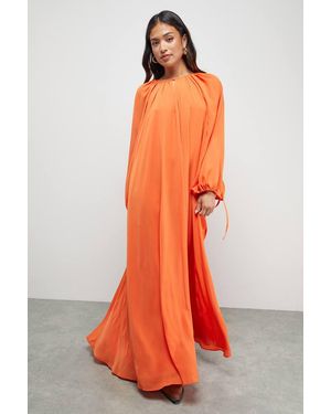 Warehouse Petite Chiffon High Neck Trapeze Maxi Dress - Orange