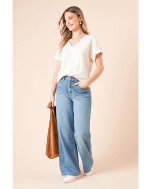 Dorothy Perkins V Neck Roll Sleeve Jersey Top - Blue