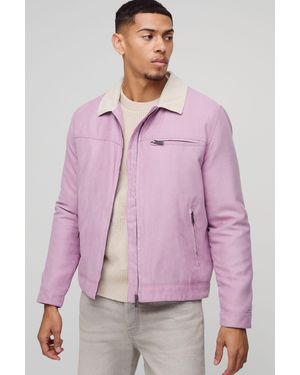 BoohooMAN Regular Fit Twill Contrast Collar Worker Jacket - Purple