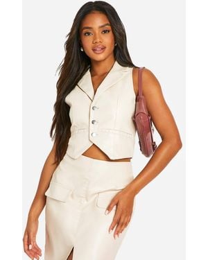 Boohoo Faux Leather Button Down Waistcoat - White