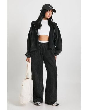 Boohoo Washed Distressed Hem Straight Leg Tracksuit - Black