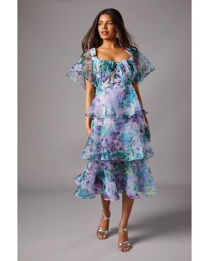Coast Petite Organza Tiered Dress - Blue