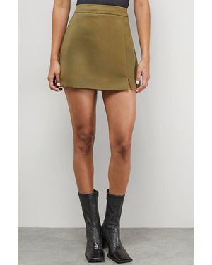 Warehouse Satin Notch Hem Mini Skirt - Green
