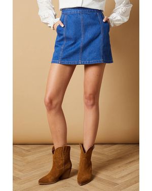 Oasis 70's Denim Mini Skirt With Seam Detail - Blue