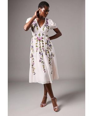 Coast Embroidered Midi Dress - Natural
