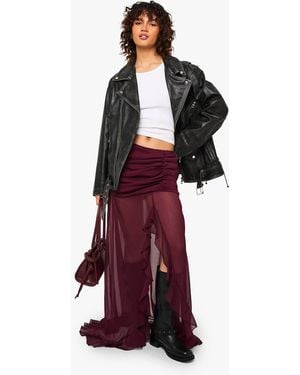 Boohoo Chiffon Ruffle Split Leg Maxi Skirt - Red