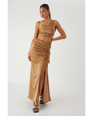 MissPap Satin Cowl Neck Top & Maxi Skirt Co-Ord - Multicolor