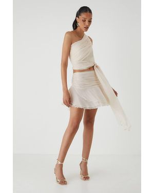 MissPap Ruched Layered Mini Skirt - White