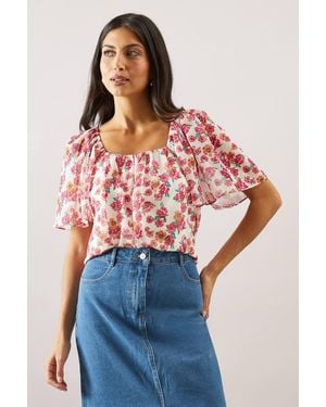 Wallis Floral Square Neck Blouse - Blue