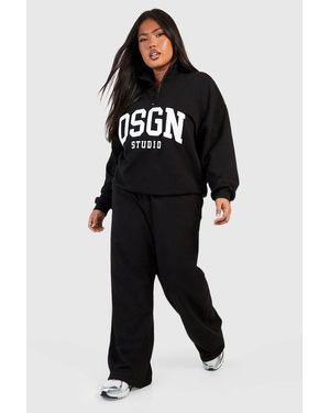 DSGN Studio Plus Dsgn Studio Applique Sweatshirt And Straight Leg Jogger Tracksuit - Black