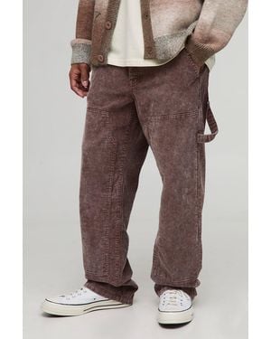 Boohoo Relaxed Fit Washed Carpenter Corduroy Trousers - Marrón