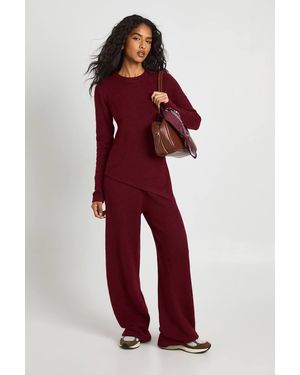 Boohoo Ruched Waist Detail Knitted Sweater And Wide Leg Trouser Co-Ord - Red
