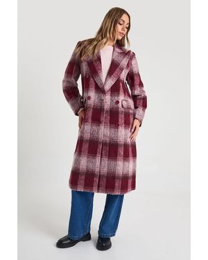 Boohoo Check Oversized Double-Breasted Coat - Rojo