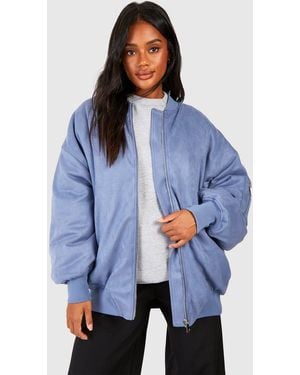 Boohoo Oversized Faux Suede Bomber Jacket - Blue