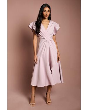 Coast Short Sleeve V Neck Wrap Front Midi Dress - Pink