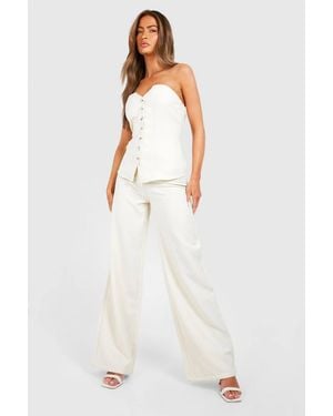 Boohoo Linen Look Wide Leg Pants - White