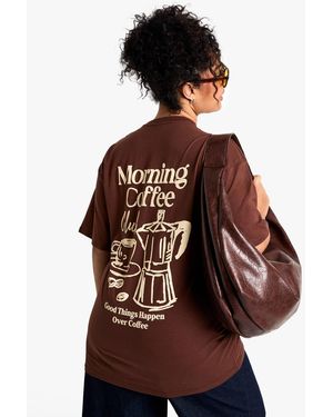 Boohoo Plus Morning Coffee Oversized T-Shirt - Brown