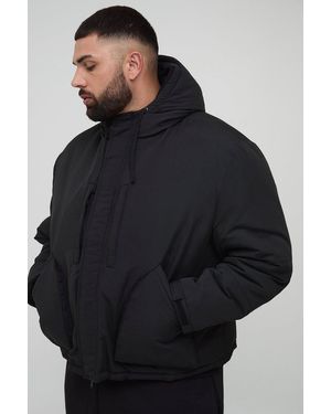 Boohoo Plus Padded Drawcord Hooded Parka Regular Fit Coat - Black