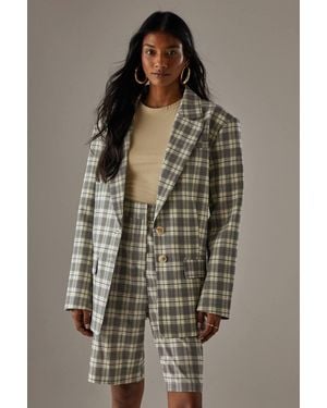 Warehouse Oversized Flannel Blazer - Brown
